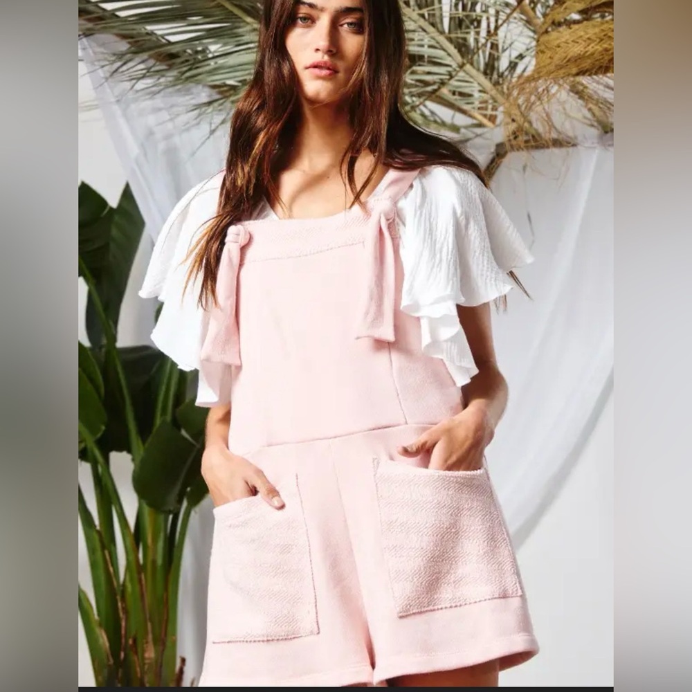 Cute pink French terry overall romper